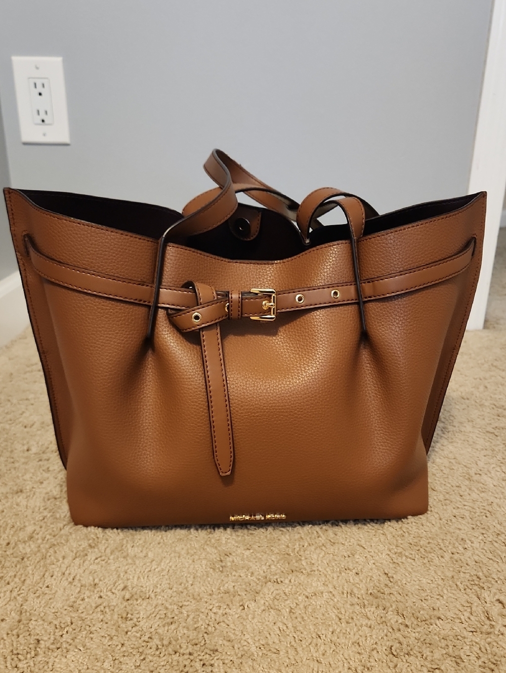 Michael Kors Tan Leather Tote with Belt Accent
